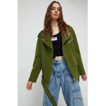 Moschino Jeans geaca de lana culoarea verde, de tranzitie