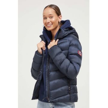 Superdry geaca femei, culoarea albastru marin, de tranzitie