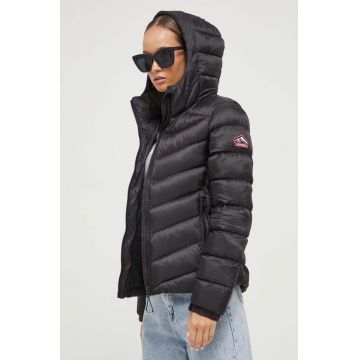 Superdry geaca femei, culoarea negru, de tranzitie