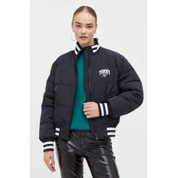 Tommy Jeans geaca bomber femei, culoarea negru, de iarna, oversize