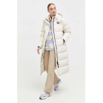 Tommy Jeans geaca de puf femei, culoarea bej, de iarna