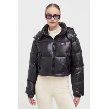 Tommy Jeans geaca de puf femei, culoarea negru, de iarna