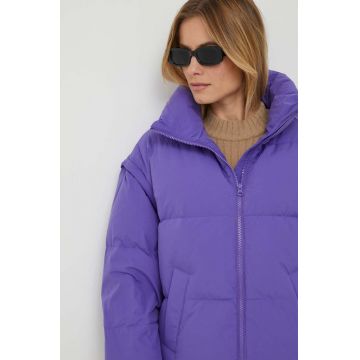 United Colors of Benetton geaca de puf femei, culoarea violet, de iarna, oversize