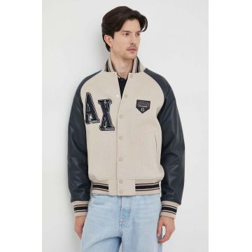 Armani Exchange jacheta bomber din amestec de lana de tranzitie