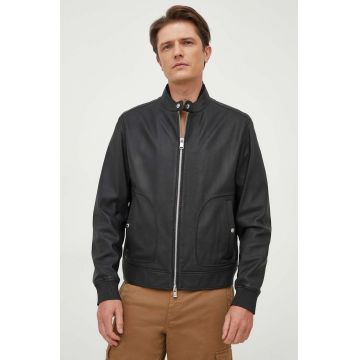 BOSS geaca de piele barbati, culoarea negru, de tranzitie