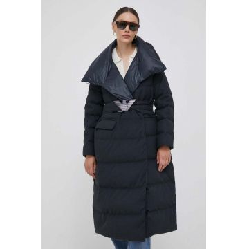 Emporio Armani geaca de puf cu doua fete femei, culoarea albastru marin, de iarna