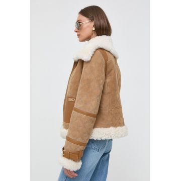 MICHAEL Michael Kors geaca de piele femei, culoarea bej, de tranzitie