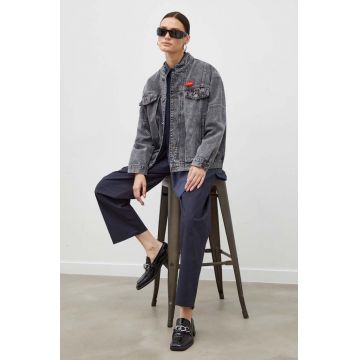 American Vintage geaca jeans femei, culoarea gri, de tranzitie, oversize