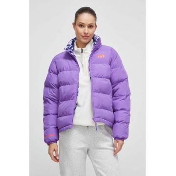 Helly Hansen geaca cu doua fete femei, culoarea violet, de iarna, oversize