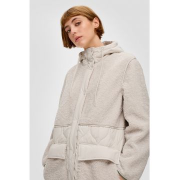 Jacheta cu gluga si segmente din material teddy