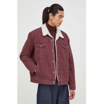 Levi's geaca jeans barbati, culoarea bordo, de tranzitie