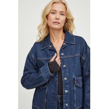 Levi's geaca jeans femei, culoarea albastru marin, de tranzitie, oversize