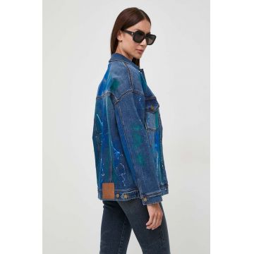 MAX&Co. geaca jeans femei, culoarea albastru marin, de tranzitie, oversize