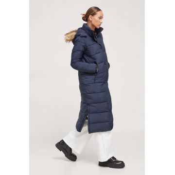 Superdry geaca femei, culoarea albastru marin, de iarna
