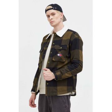 Tommy Jeans geaca barbati, culoarea verde, de tranzitie