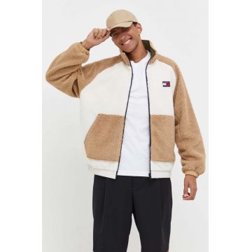 Tommy Jeans geaca cu doua fete barbati, culoarea bej, de tranzitie