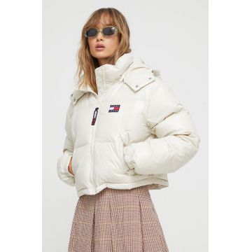 Tommy Jeans geacă de puf femei, culoarea bej, de iarna DW0DW16572