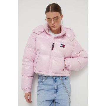 Tommy Jeans geaca de puf femei, culoarea roz, de iarna