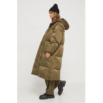 Tommy Jeans geaca femei, culoarea verde, de iarna, oversize