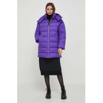 United Colors of Benetton geaca femei, culoarea violet, de iarna