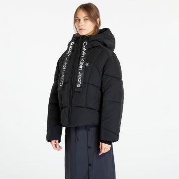 Jacheta Calvin Klein Jeans Logo Drawstring Short Puffer Black