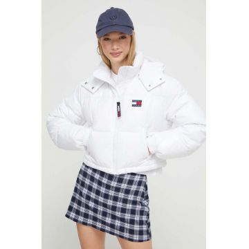 Tommy Jeans geaca de puf femei, culoarea alb, de iarna