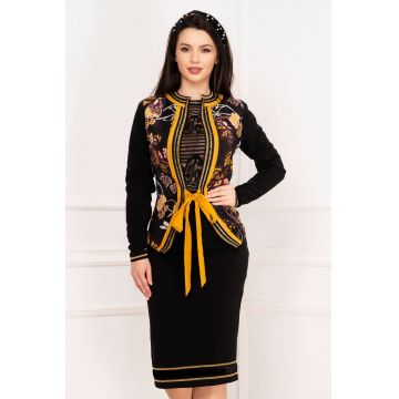 Jacheta eleganta Venezia cu aplicatii mustar si model floral