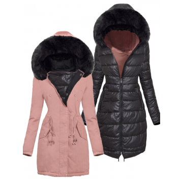 PARKA REVERSIBILA CU BLANA NEAGRA NOOR roz