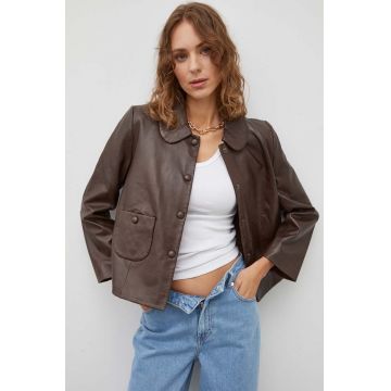 BA&SH geaca de piele femei, culoarea bordo, de tranzitie