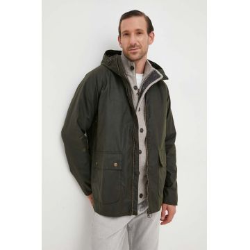 Barbour jachetă de bumbac Short Hooded Bedale Wax culoarea verde, de tranziție, oversize MWX2207