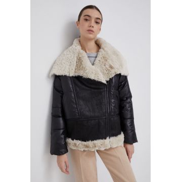 Desigual Geacă femei, culoarea negru, de iarnă