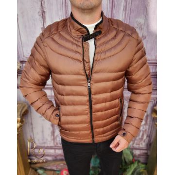 Geaca de bărbați, Slim Fit, din fâș umpluta cu vatelina, Maro - GC744