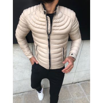 Geaca de barbati, Slim Fit, din fas umpluta cu vatelina, Bej - GC227