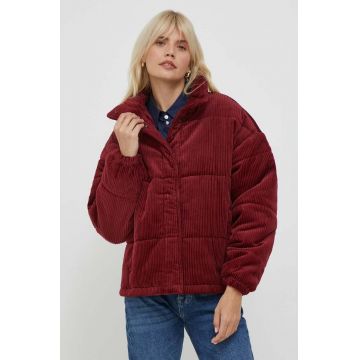 Pepe Jeans geaca din velur Fiona culoarea bordo, de iarna, oversize