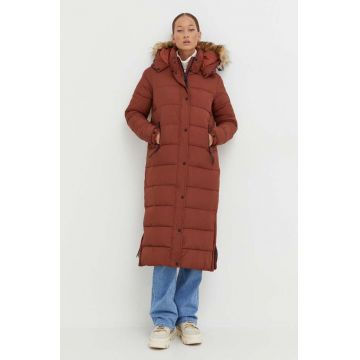 Superdry geaca femei, culoarea maro, de iarna