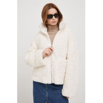 United Colors of Benetton geaca femei, culoarea bej, de tranzitie, oversize