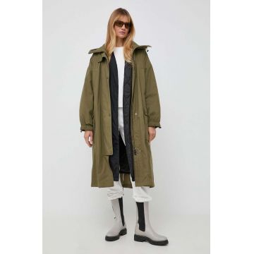 Weekend Max Mara geaca femei, culoarea verde, de tranzitie, oversize