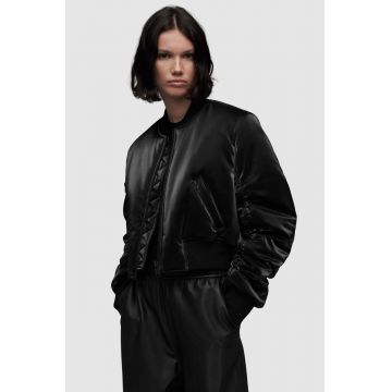 AllSaints geaca bomber WO090Z CALLIE SHINE BOMBER femei, culoarea negru, de tranzitie