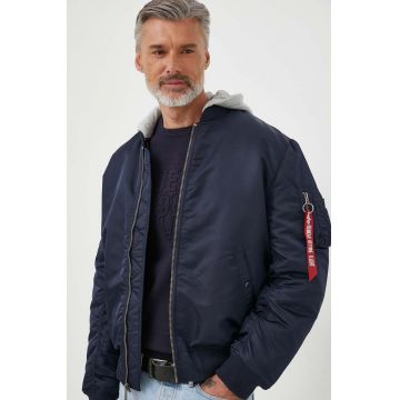 Alpha Industries geaca bomber MA-1 ZH Back EMB barbati, culoarea albastru marin, de iarna, oversize