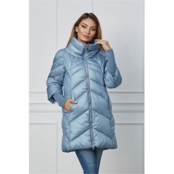 Geaca Cristina bleu cu guler maxi si mansete