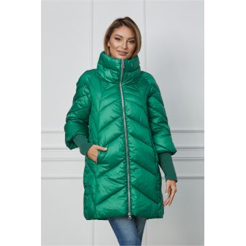 Geaca Cristina verde cu guler maxi si mansete