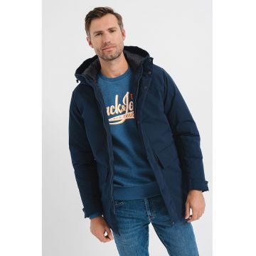 Jacheta parka cu vatelina si gluga - Bleumarin