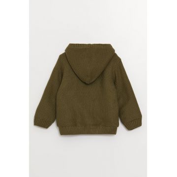 Jacheta tricotata fin cu gluga si captuseala de blana shearling sintetica