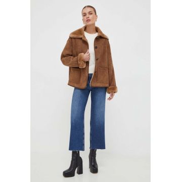 Liviana Conti geaca din piele intoarsa femei, culoarea bej, de tranzitie, oversize