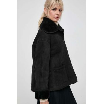 Liviana Conti geaca din piele intoarsa femei, culoarea negru, de tranzitie, oversize