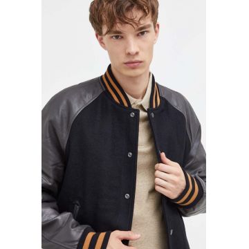 Superdry geaca bomber barbati, culoarea negru, de tranzitie