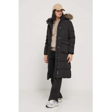 Superdry geaca femei, culoarea negru, de iarna