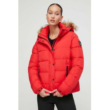 Superdry geaca femei, culoarea rosu, de iarna