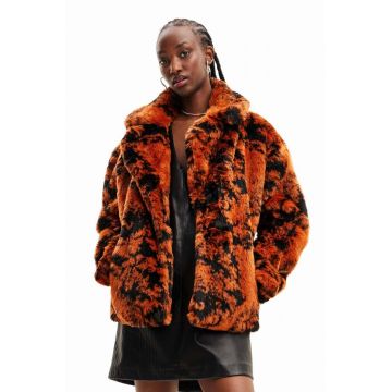 Desigual geaca 23WWEW69 WOMAN WOVEN FAKE FUR femei, culoarea portocaliu, de iarna