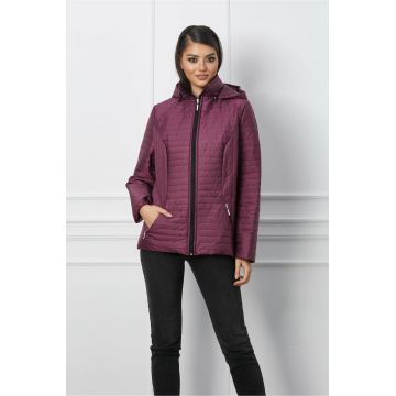 Geaca Anca magenta subtire cu gluga si design in dungi Geaca Anca magenta subtire cu gluga si design in dungi
